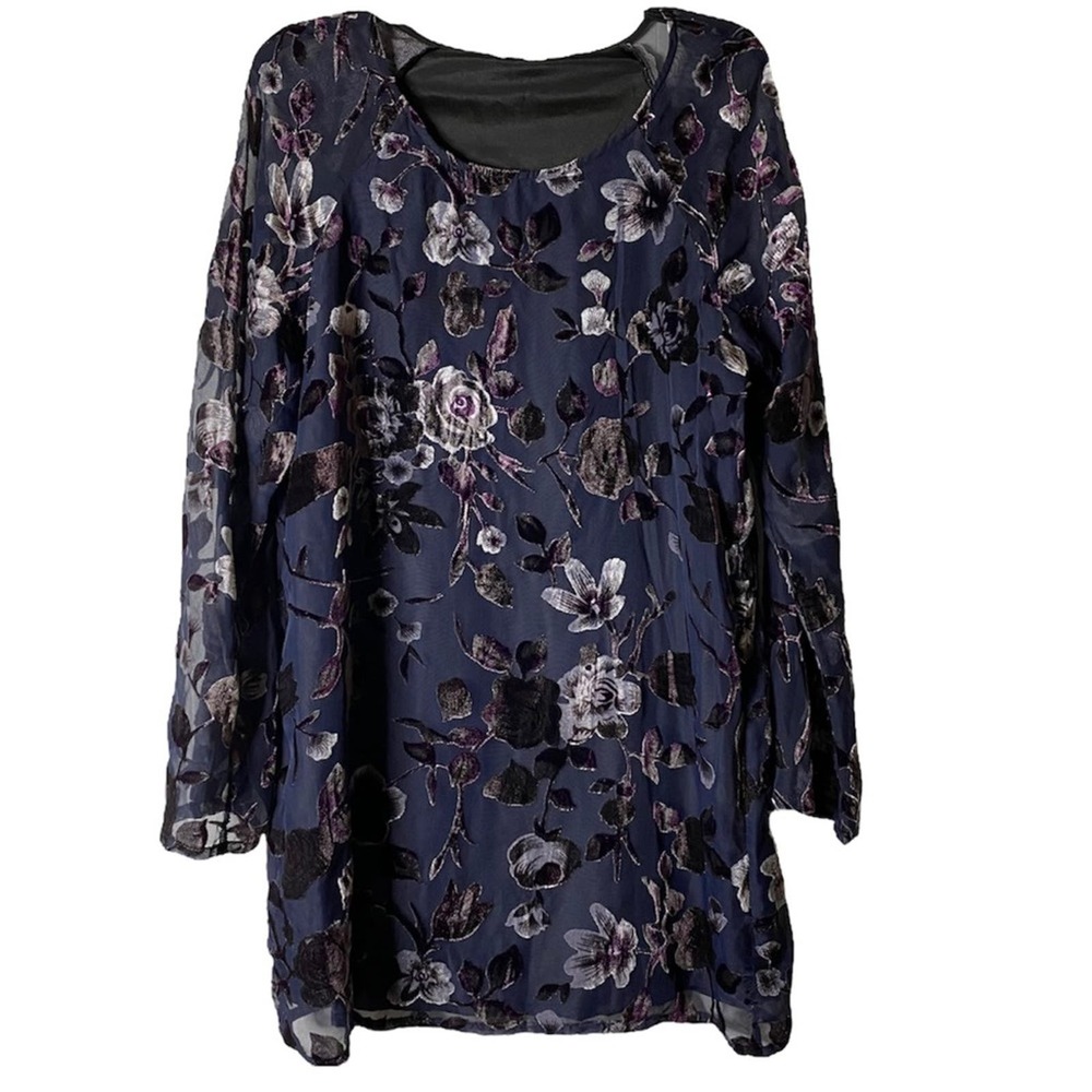 Staring at Stars Navy and Purple Floral Long Sleeve Tunic Dress